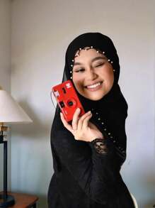 1 pièce Foulard hijab en mousseline de soie pour femmes avec décoration de chaîne en dentelle perlée pour mariage, festival, fête