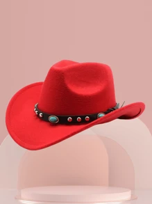 1 件装男女通用西部牛仔帽，带铆钉和宝石，弯曲帽檐，休闲户外牛仔帽，适合派对、节日、时尚配饰