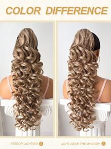 28 Inch Long Deep Wave Thermoplastic Synthetic Ponytail Hair Clip, Daily Use Heat Resistant Ponytail Hair Accessory For Women - Linen Gold - View 8