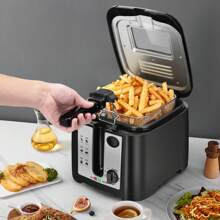 1pc 30.5x24.5x22.5cm Deep Fryer, 2.5 Liter Capacity, 1650W, Non-Stick Coated, Detachable Frying Basket, Multi-Level Temperature Control, Efficient Heating Element, Transparent Window, Power Indicator Light, Black Color, Suitable For Frying French Fries, Chicken Nuggets - EU F Type Plug(220-240V) - View 8