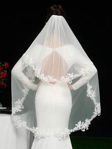 1 pieza Velo de novia de 45 pulgadas (115 cm) de longitud con 2 niveles y peine de metal, adecuado para boda y fiesta, blanco/marfil - Multicolor - Ver 6