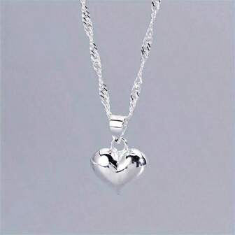 1pc Elegant Silver Heart Shaped Pendant Necklace For Women - Suitable For Casual Wear And Special Occasions