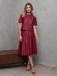 Women Blouses - 酒紅色 - 查看 3