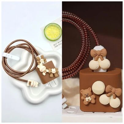 5 adet 3D Tavşan Yay Kablo Koruyucu Iphone14 Pro Max Şarj Kablosu Sarıcı ile Uyumlu, 13/12/11 18/20W Hızlı Şarj Adaptörü Düzenleyici ile Uyumlu, Erkek Arkadaş/Kız Arkadaş Hediye Şarj Koruyucu