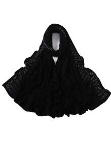 1 Stück Damen Jersey-Schal mit schwer bestickter Bordüre in Unifarbe, eleganter Strass-besetzter Schal mit Malay-Strass, langer Jersey-Hijab-Schal, afrikanisches Kopftuch, geeignet als Reise-, Urlaubs- und Party-Accessoire für Damen