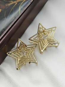 1 Pc Women Fashionable Minimalistic Metal Rhinestone Five-Pointed Star Hair Clip, Suitable For Everyday Use - Multicolor - View 1