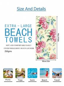 1pc Prachtige Bloemen Stranddeken, Extra Zachte Microvezel Extra Grote Strandhanddoek, Zeer Absorberende Badhanddoek, Geschikt Voor Reizen, Zwembad, Duiken, Surfen, Yoga, Kamperen, Verschillende Maten, Strandaccessoires Zomer, Vakantie