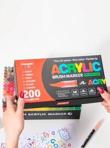 200colors 1set Straight Liquid Acrylic Colour Markers, Water-Based Brush Tip Markers For Rock, Wood, Fabric, Plastic, DIY Crafts – Fine Point Acrylic Markers For Office, Study & Art Supplies –Ideal For Gift