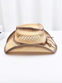 男士加厚草帽复古卷边西部牛仔帽夏季沙滩太阳帽