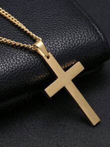 1pc Men's Stainless Steel Non-Fading Cross Necklace, Minimalist Solid Color Versatile Daily Wear Necklace