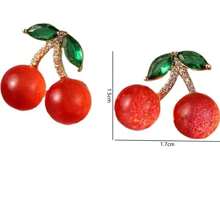 1對s925紅櫻桃水果銀針,星空貓眼石吊墜耳環 - 聖誕禮物 - 酒紅色 - 查看 7