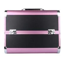 Makeup Train Case, Cosmetic Box, Portable Makeup Case, Makeup Storage With Mirror, Locking For Cosmetologist Aesthetic Supplies Nail Tech Traveling Makeup Box, For Makeup Tools, Waterproof, Large Capacity, Multifunctional, Aluminum Alloy, For Travel, For College Dorm, Minimalist, For Women, For Men - Pink - View 5