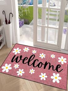 1pc Pink Background Welcome Floral Design Doormat, Minimalist Style Indoor/Outdoor Non-Slip Mat, Washable, Water Absorbing, Quick Drying, Suitable For Kitchen, Dining Room, Hallway, Bathroom, Bedroom, Outdoor, Entryway, Home Decor, Room Decor, All Season Gifts Birthday Graduation Rug Carpet Rugs Door Mat Carpet For Living Room Kitchen Rug Bedroom Decor Blankets And Throws Rugs For Bed Room Bathroom Decor Room Decoration Stuff Living Room Decor Office Decor House Decor Home Decor Living Room Bathroom Rug Room Decor Aesthetic
