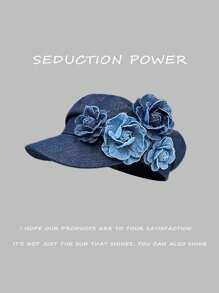 1pc Women's Washed Denim Beret Hat With Flower Embroidery, Fashion Minimalist Artist Hat, Elegant Retro Flat Top Octagonal Cap Suitable For Spring/Summer Outdoor, Shopping