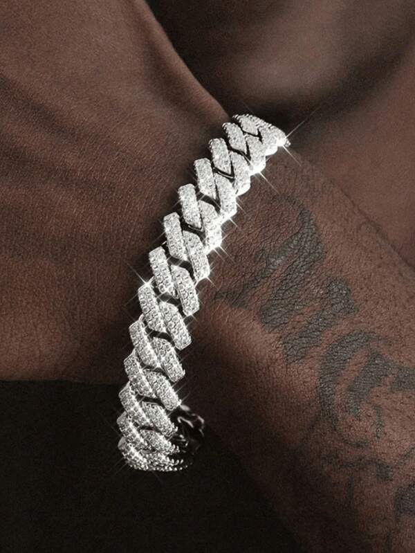 1 peça masculina elegante estilo europeu e americano corrente de tênis brilhante zircônia cúbica pulseira, adequada para namoro, casamento, uso diário