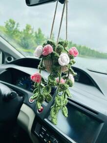 1 pieza Planta de crochet linda para espejo retrovisor de carro/decoración de habitación, accesorio colgante hecho a mano para espejo de carro estilo bohemio, adecuado para mujeres y niñas, decoración estética interior verde del carro, adorno colgante para camión para hombres