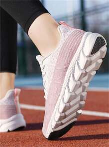 Tênis Esportivos Casuais de Mulher Cor Sólida, Bico Redondo, Cadarço Cruzado, Material de Tecido, Tênis de Malha Slip-on de Mulher Cor Sólida, Bico Redondo, Amarração Cruzada