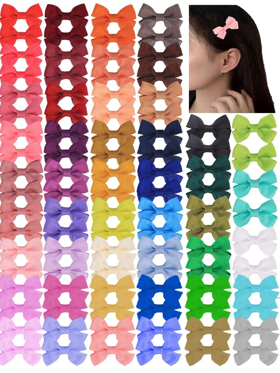 30 件随机颜色可爱蝴蝶结罗缎丝带小蝴蝶结发夹适合女孩