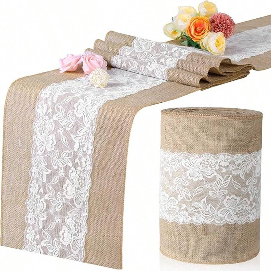 1 bộ/2 bộ/3 bộ/5 bộ/10 bộ khăn trải bàn vải bố - Khăn trải bàn vải 12" X 108" có viền ren ở cả hai mặt, dùng cho đám cưới, phong cách cổ điển mộc mạc, thích hợp cho Giáng sinh, Lễ tạ ơn, Đám cưới theo chủ đề, Sinh nhật, Ăn tối, Tiệc tùng, Ngày lễ tình nhân - Nhiều màu - Xem 1