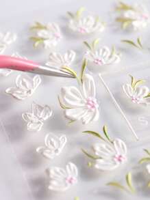 FULL BEAUTY 2 件山茶花美甲贴纸 5D 贴花，春季白色花卉盛开魅力美甲设计夏季装饰美甲贴纸