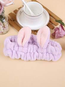 1pc Women's Plush Faux Rabbit Ear Elastic Headband, Cute Sweet Fashion Cartoon Hair Accessories, Daily Use Hairband For Washing Face, Masking