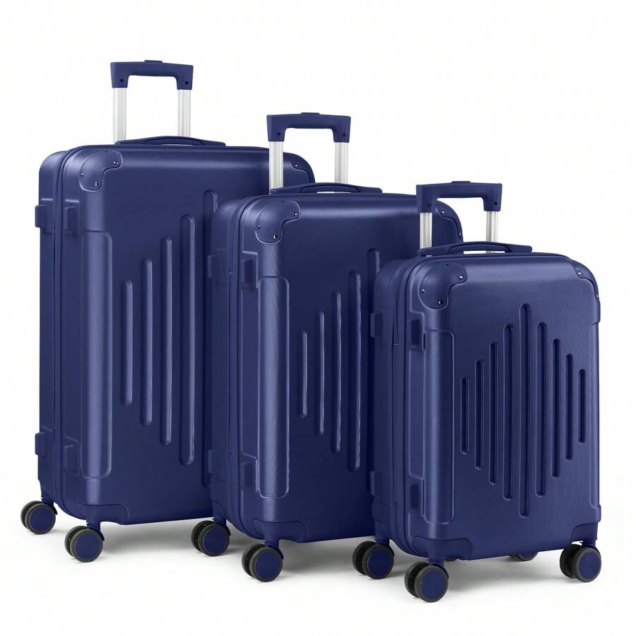 3 Piece Travel Suitcase With Corner Protectors, 20/24/28 Inch, Durable Hard Shell, 360 Degree Spinner Wheels, Multifunctional, Large Capacity, Lightweight, Fashionable Multicolor - 3 In 1 Navy - View 1