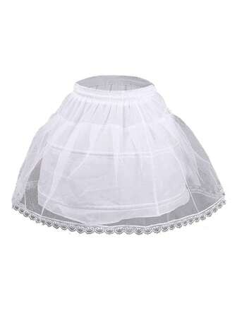 1pc Women's White Short Adjustable Steel Boned Single Layer Lace Ruffled Tulle Lolita Cosplay Petticoat Skirt