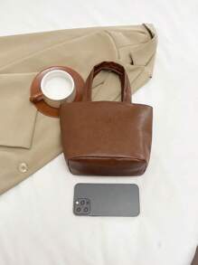 小号手提袋，2025新款蔬菜篮手提袋，通勤手提袋，办公室和户外零食手提袋 - 棕色 - 查看 8