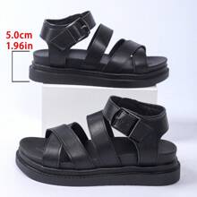 Women's Solid Color Platform Wedge Sandals, Casual Buckle Summer Sandals, Comfortable Open Toe Sandals, Women's Roman Flat Sandals, Solid Color Open Toe Criss-Cross Strappy Non-Slip Shoes - Black - View 8