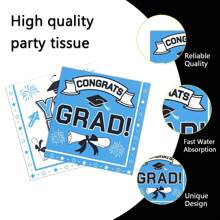毕业桌毕业派对用品毕业装饰2025 届纸质毕业餐具套件（包括盘子、餐巾、杯子、桌布和悬挂式 2025 毕业派对装饰） - 淺藍色 - 查看 8