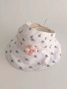 1pc Baby Sun Hat, Girls' Large Brim Sweet Sunscreen Cap, Summer Children Sun Protection Hat