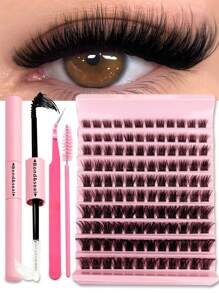 120pcs D-Curl Flared Lash Extensions, 8-16mm, DIY Eyelash Extension Kit, Natural & Fluffy, Reusable, Includes Makeup Tools, Glue, Tweezers & Brush, Suitable For Daily, Wedding, Date, Party, Music Festival, Halloween - Black - View 2