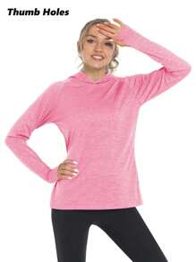 Women's Summer UPF50+ Sun UV Protection Hoodie Shirts Outdoor Long Sleeve Hiking Athletic T-Shirt With Thumb Holes Breathable Lightweight Tee Tops - Hồng - Xem 5