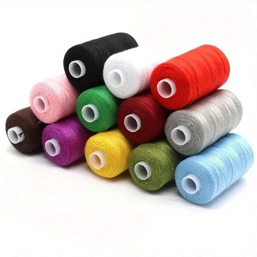 Bộ 12 gói chỉ khâu polyester cường độ cao, mỗi gói dài 600 yard, cuộn nhiều màu - Lý tưởng cho đồ thủ công tự làm và may vải denim, Phụ kiện vật dụng may vá - Nhiều màu - Xem 1
