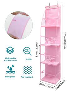 1pc Pink Hanging Storage Bag Hanging Organizer 4-Shelf Room Organizer With Clear Plastic Pockets Behind The Door Unique Cherry Fruit Pattern Storage Organizer For Nursery Storage,Baby Dolls Holder,Large Capacity Storage For Closet, Bedroom, Bathroom, Office, Dorm Room Essentials - Multicolor - View 9