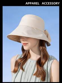 1pc Women's New Summer Bowknot Bucket Hat, Outdoor Versatile Sun Protection Hat, Fashion Wide Brim Cap