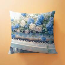 1pc Flower Piano Decorative Pillow Cover, Soft Peach Velvet Material, Single-Sided Printing 45*45CM, Suitable For Living Room, Bedroom, Sofa, Home, Gift