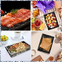 20pcs/Pack Reusable Plastic Cafeteria Trays With Lids, Gold Sushi Boxes, Disposable Rectangle Sashimi Salmon Container, Sandwich & Appetizer Platter, Bento Lunch Box For Picnics - Multicolor - View 7