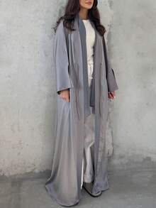 1pc Fashionable Minimalist Satin Solid Color Long Elegant Robe/Abaya Suitable For Daily & Festival Wearing, Modest Kaftan