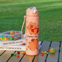 1 个 23 盎司/700 毫升可爱耐用太空杯，户外休闲运动，可爱卡通水豚主题印花，塑料水瓶，防漏，带盖和吸管，配有编织手柄带，适合户外露营、野餐、学校、旅行、节日礼物、母亲节、复活节、独立日、生日礼物