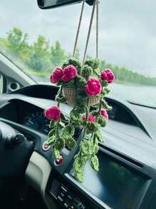 1 pieza Planta de crochet linda para espejo retrovisor de carro/decoración de habitación, accesorio colgante hecho a mano para espejo de carro estilo bohemio, adecuado para mujeres y niñas, decoración estética interior verde del carro, adorno colgante para camión para hombres