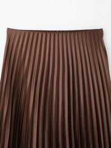 Women's Pleated Skirt Summer Brown Ruffle Skirt Cylinder Pleats Mid Waist Midi Skirt - Cà phê nâu - Xem 3