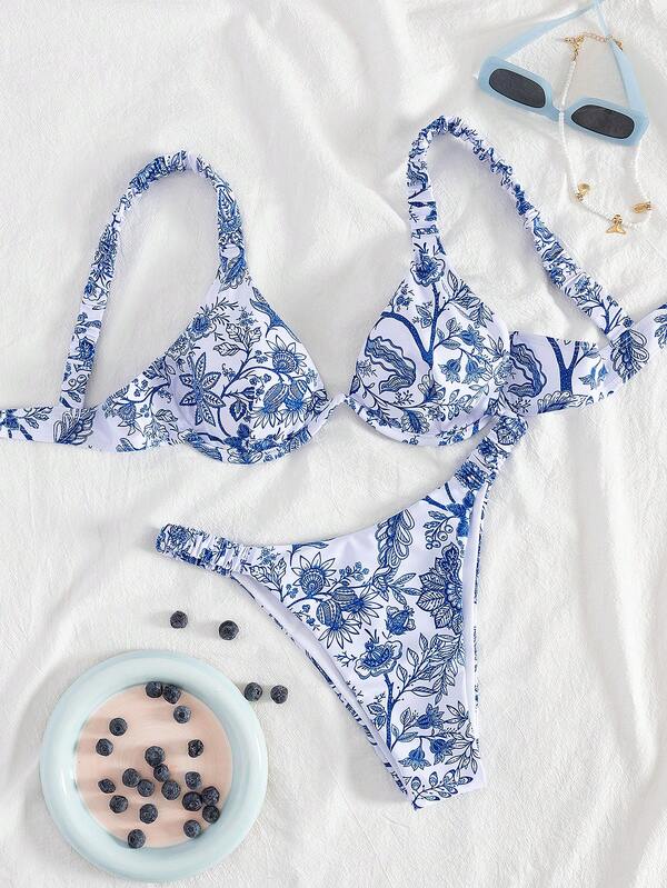 Dwuczęściowy zestaw bikini dla kobiet, europejski i amerykański nowy modny strój kąpielowy, oddzielny kostium z fiszbinami, szeroki pasek, elastyczny pas, świeży styl na wakacje na plaży