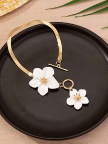 1pc Fashionable White Painted Flower Simple Elegant Personalized Girl's Anklet, Suitable For Vacations And Parties Valentines