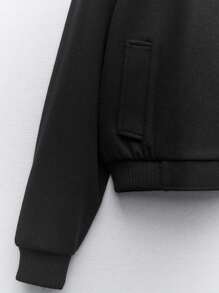 OUTTA BOX Single-Breasted Pocket Long Sleeve Stand Collar Drop Shoulder Solid Color Wool Blend Baseball Jacket, Fashionable & Elegant Casual Suitable For Home, Daily Wear, Party, Autumn/Winter, Christmas, New Year