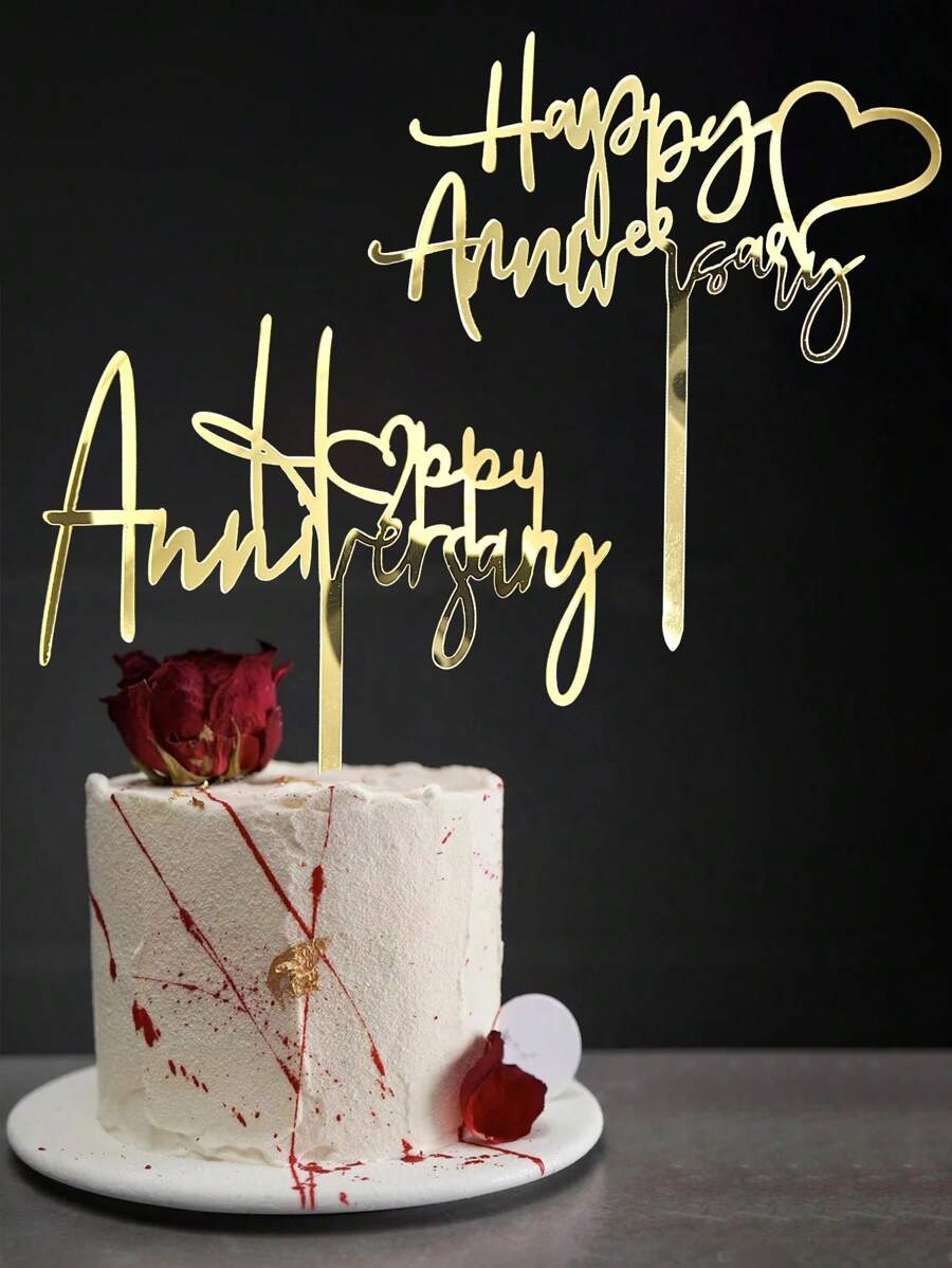 4Pcs Luxury Acrylic Happy Anniversary Cake Topper - Shimmering Reusable Decor For Anniversary Cakes Timeless Decor For Anniversary Cakes, Vow Renewals, Yearly Milestones, Festive Events, 50th Anniversary, Romantic Dinner, Photo Props, Wedding Cakes, Bridal Showers, Couple Gifts, Family Celebrations - View 1