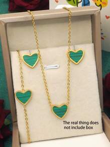 Conjunto de joyas para mujer de estilo bohemio de acero inoxidable, bañado en oro de 18 quilates, con colgante de concha verde en forma de corazón, pulsera y pendientes - Perfecto para uso diario, negocios, citas románticas, vacaciones, cumpleaños, Día de la Madre, San Valentín, regalos, fiestas y bodas, Mamá, Madre, Día de la Madre, Regalo