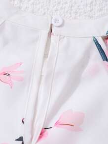 2 件女童休闲花卉印花露背上衣和纯色荷叶边蛋糕裙套装（带帽子），夏季