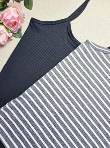 Simple Casual Regata Plus Size G1 Veste 48/50 - G1 Vest KIT2 Black + Striped Gray - View 2