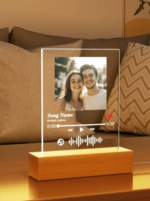Personalized LED Night Light, With Pictures And Text Printed On Acrylic Board. High-Quality Customization, Unique Ideal Gift, Suitable For Giving To Friends Or As A Holiday Decoration Gift., Aesthetic Home, Photo Plaque - Small Rectangular Cube 1p + Square Picture Music 6 - View 3